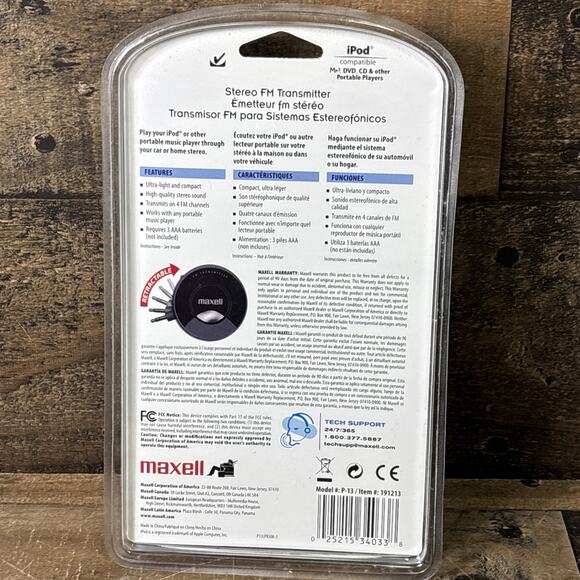 MAXELL STEREO FM TRANSMITTER P-13, 191213 NEW SEALED PACKAGE - Picture 2 of 2